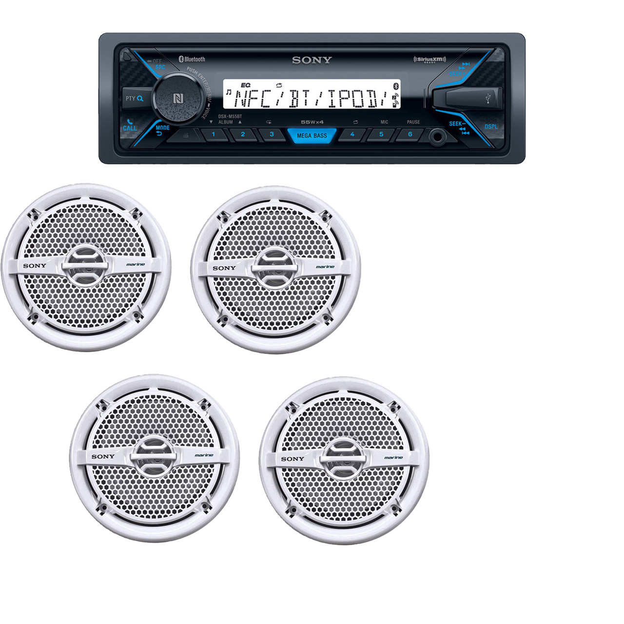 Sony DSX-M55BT Bluetooth Marine Receiver with two pairs of XS